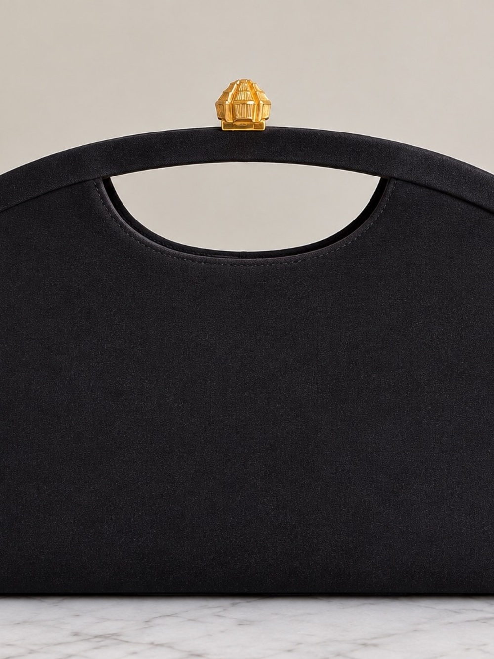 Black Structured Evening Bag Cutout Handle Gold Clasp